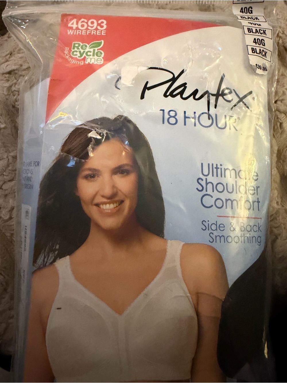 Playtex 4693 18 Hour Wirefree Bra in BLACK size 40G-NWT